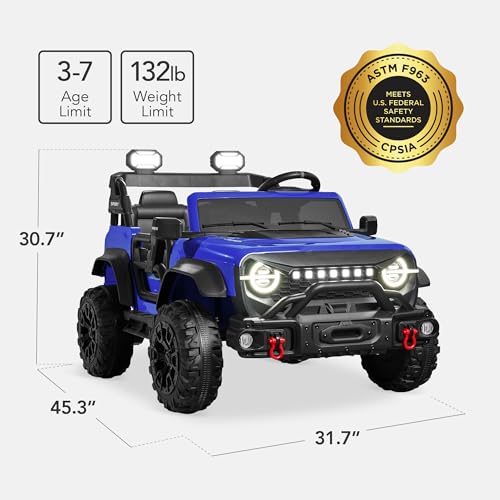 Image of Best Choice Products Kids 24V 2-Seater Electric Ride On Car Truck w / 132lb Weight Capacity, Parent Control, Bluetooth, LED Lights - Blue