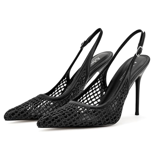 Image of Adrizzlein Slingback Heels for Women Stiletto High Heels Pumps | 4 inch Slingback Heels,Pointed Toe Heels,Closed Toe Heels,Sexy Elegant Wedding Shoes