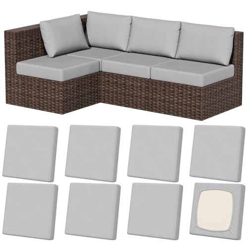 8Pcs Stretch Patio Cushion Covers, Outdoor Couch & Sofa Replacement Slipcovers for Patio Furniture Cushion Covers, Washable Reusable Furniture Protector, Square-Large, Air-Grey