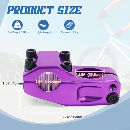 Image of Bike Stem for BMX Bike Aluminum Alloy Fixed Gear Bicycle Stem Bright Purple