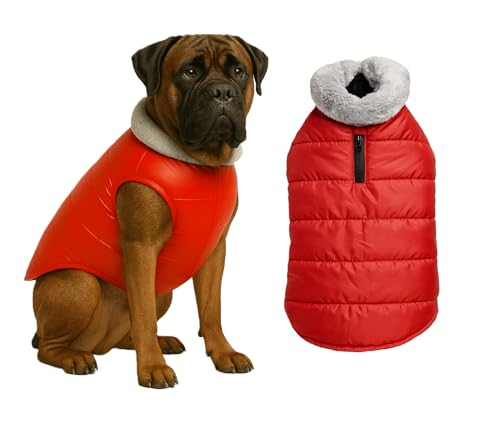 Image of The Pets Company Dog Winter Coat Jacket, Clothes, Windproof, Waterproof, Light Weight, Washable, Ultra Warm Thick Fleece Lined Dog Vest for Cold Weather Protection, (Red, XX-Large - 30 Inch)