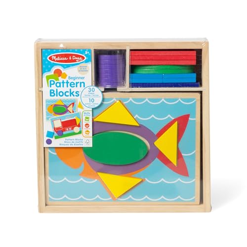 Melissa & Doug Beginner Wooden Pattern Blocks Educational Toy with 5 Double-Sided Scenes and 30 Shapes Puzzles for Kids 3+ - image 6