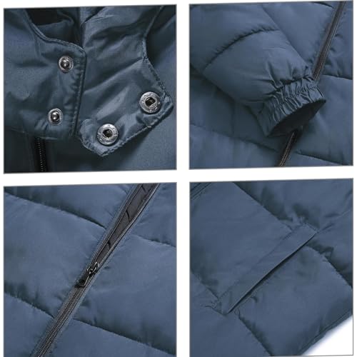 Image of Men's Hooded Puffer Jacket Down Alternative Lightweight Warm Coat Stand Collar Winter Insulated Quilted Coat