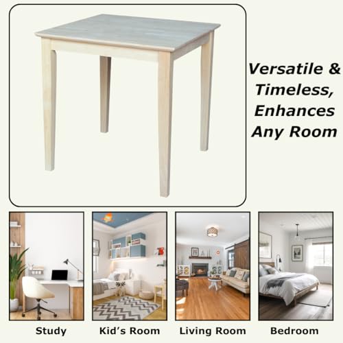 Solid Wood Top Dining Table, 30 Inch High, Unfinished - Thumbnail 3