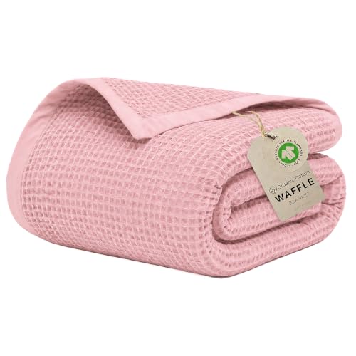 GOTS Certified 60"X80" Twin 100% Organic Cotton Waffle Blanket-Light Rose