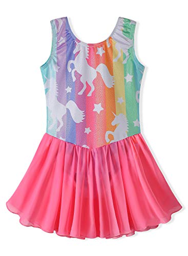 Girls Gymnastics Skirted Leotards 6t 7t Ballet Tutu Dance Dress Mermaid Unicorn Gymnastic Skirt(Baby Girls/Toddler Girls/Big Girls) (Stripe, 130(6-7 years old))