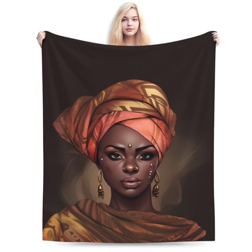 Dewoofly African Girl Washable Flannel Throw Blankets, American Women Blanket for Bed Couch Sofa, All Seasons Home Camper Travel 50