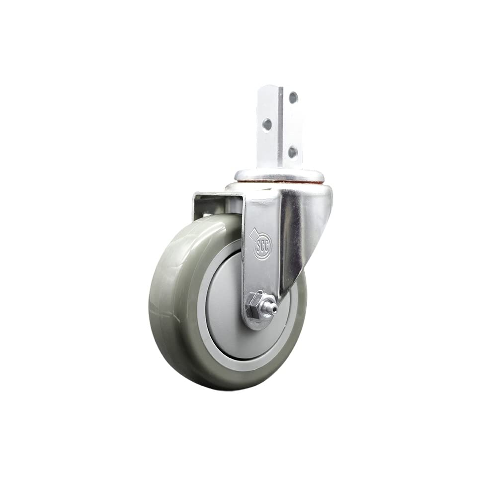 Swivel Square Stem Caster w/4” x 1.25” Gray Non-Marking Polyurethane Wheel – 3/4” x 2” Square Stem with (3) 17/64” Diameter Mounting Holes – 350 lbs. Capacity/Caster – Service Caster Brand