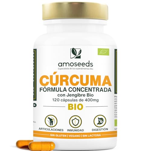 Cúrcuma BIO Alta Concentración con Jengibre | 800mg / día | Curcumina Alta Absorción | 100% Orgánica, Sin Pimienta Negra | 120 Cápsulas | Articulaciones | Primera Calidad