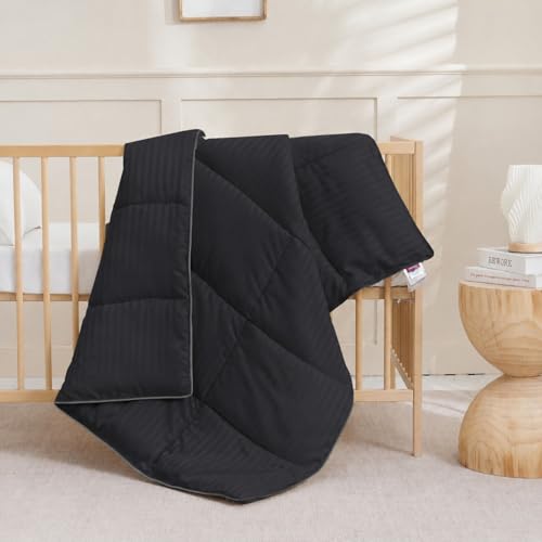 Image of ZPECC Toddler Down Alternative Comforter, 39x47 Hypoallergenic Baby Blanket Quilt, Soft Breathable Lightweight All Season Kids Duvet Insert for Crib Stroller Cot Daycare, Black Stripe