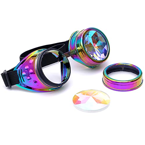 Image of 3-5 Days Delivery Kaleidoscope Rave Rainbow Crystal Lenses Steampunk Goggles