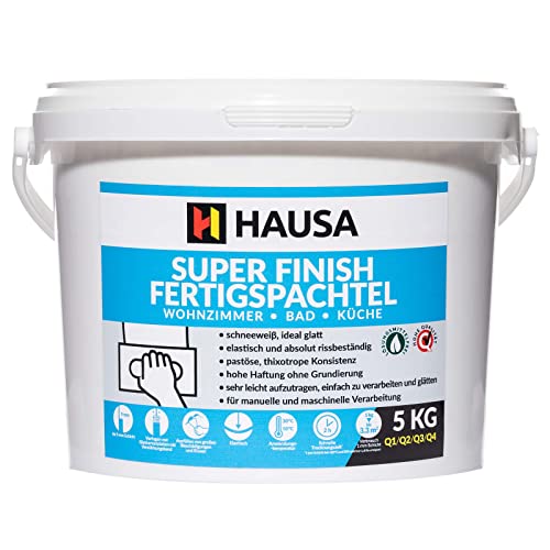 HAUSA Fertigspachtel Super Finish Feinputz Weiß 5kg Q1/Q2/Q3/Q4 Spachtelgips Gipsspachtel Flächenspachtel Fein Spachtel Masse Glätt Flächen Füll Cover