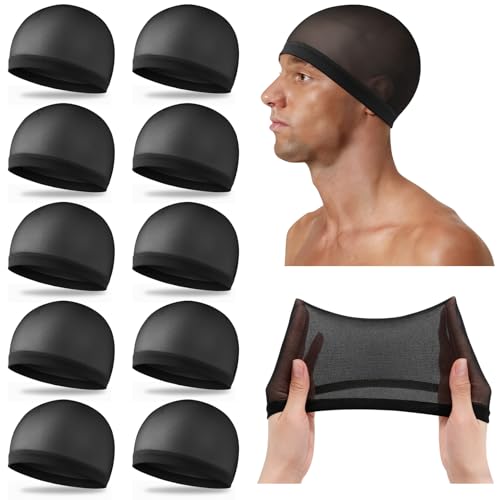 Stocking Wave Caps for Men Adult Stretchy Nylon Skull Cap 10/20/50Pcs Wide Anti-Slip Breathable Sleep Waves Cap for Man Women (Black-N10)
