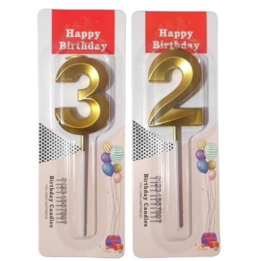 Image of ToyUniverse Number 32 Metallic Gold Candle for 30th Birthday, Anniversary & Surprise Parties (Pack of 2)