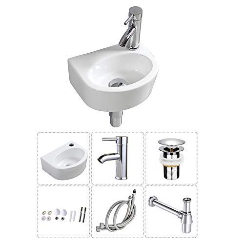 Wall Hung Basin Sink Small Cloakroom Basin Rectangle Ceramic Wash Basin Right Hand (Oval Sink Set (With Tap&Drain)) #TOP20