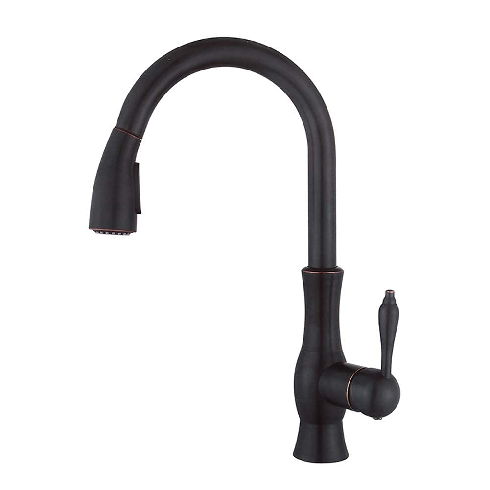 Nostalgia Retro Kitchen Faucet with Pull-Out Spray Kitchen Sink Faucet Sink Mixer Single Lever Sink Faucet Hot And Cold for Black Brass Antique Bronze,Schwarz Antike