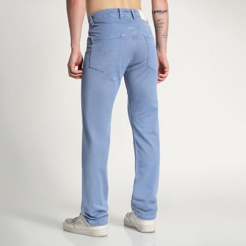 Image of Cotton Comfort Fit Jeans for Men | Full-Length Solid Denim Pants with Button Closure, Embroidered Design, Mid-Rise Casual Trousers for Daily | Classic Jeans for Office Bottoms (DI-249)