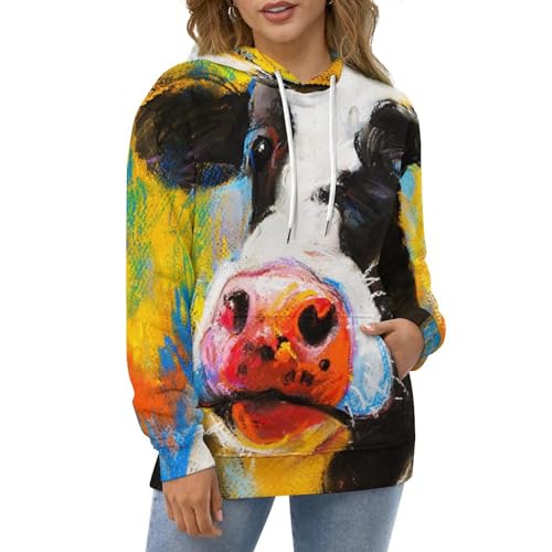 Sweat à capuche vache peinte pull décontracté pour sorties urbaines