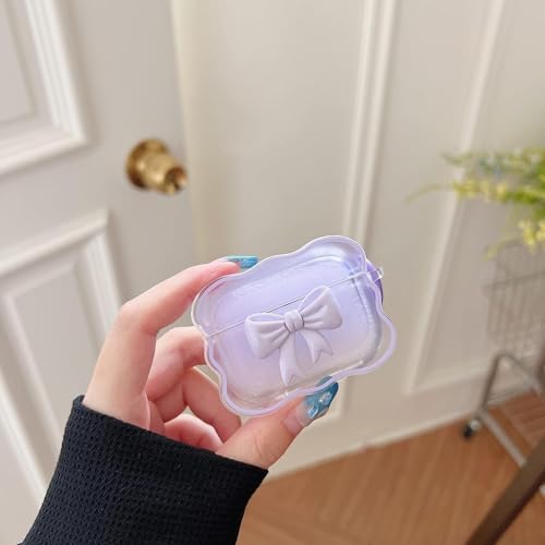 Image of Dezet Cute Soft Silicone Pouh Case for Airpods Pro GEN-2 (2022) � 3D Cartoon Animal Character Cover with Keychain Ring, Shockproof & Dustproof Protective Case for Kids & Girls (Bow Purple)