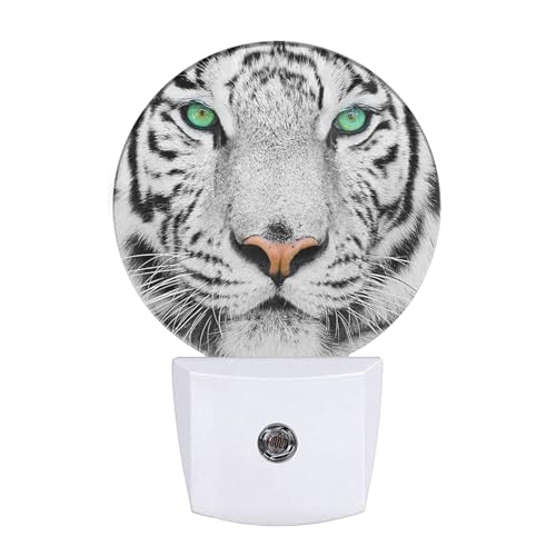 Image of EKOBLA White Tiger Night Light, Wild Animal Night Lights Plug Into Wall with Dusk to Dawn Auto Sensor for Home Decor