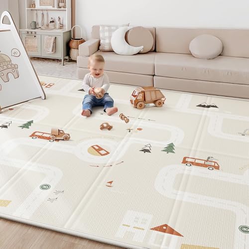 Image of BG-BABYGO Baby Play Mat, Reversible Baby Girl Play Mat for Floor, Foam Padded Playmats for Babies and Toddlers, Large Foldable 78"x70" Waterproof Baby Crawling Mat for Indoor&Outdoor&Travel(70*78*0.4)