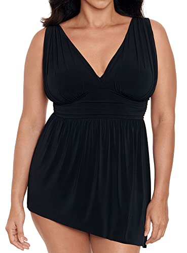 Longitude Women's Plus Swimwear Black Tie Goddess Flyaway Soft Cup One Piece Swimdress, Black, 22 Plus2