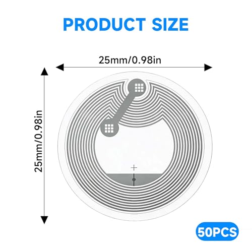 NFC Sticker 50 Stück NTAG215, Beschreibbare RFID Tags Aufkleber mit NFC Chip, PVC Wasserdicht, Einfache Installation für Smart Home Tische Wände Autos