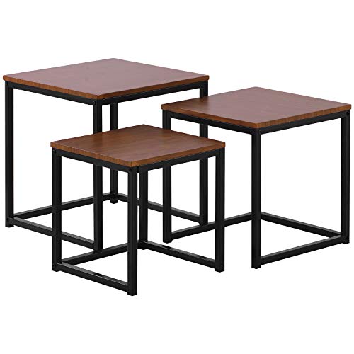 TOPVORK Nesting Coffee Table Set of 3 End Tables for Living Room, Stacking Side Tables, Sturdy and Easy Assembly, Wood Look Accent Furniture with Metal Frame
