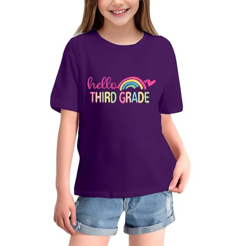 Back to School Outfits for Girls First Day of School Shirts Kids Third Grade Short Sleeve Tops Casual Cute Crewneck Tees