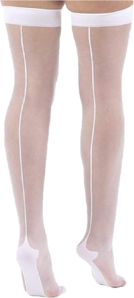 Classified Women's White Cuban Heel Stockings - Sexy Black Nude Back Seam Welt Retro M (With Seam)