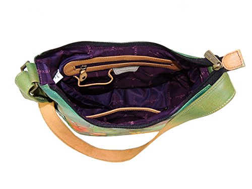Image of Anuschka Women's Genuine Leather Shoulder Bag | Hand Painted Original Artwork | Classic Hobo With Studded Side Pockets | Genuine Leather