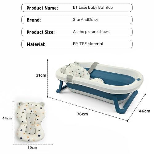 Image of StarAndDaisy Bath Tub for Baby 0-5 Years /Foldable Bath tub for Kids with Cushion, Space Saving Design, Newborn Baby Folding Bathing Tub Girls & Boys, Easy to Store- Dark Blue