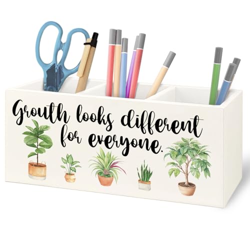 Image of Growth Looks Different for Everyone Mental Health Growth Mindset Wooden Pen Pencil Holder for Classroom Therapy Office Desk Accessories, Back to School Supplies Gifts for Students