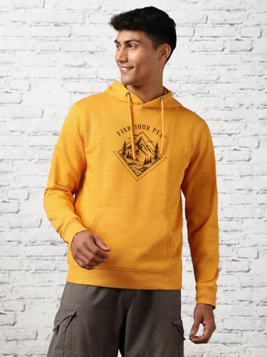 Image of Nobero Men's Printed Regular Fit Hoodie | Cotton Rich Fleece Sweatshirt for Men | Soft & Warm Hooded Pullover | Casual Winter Wear