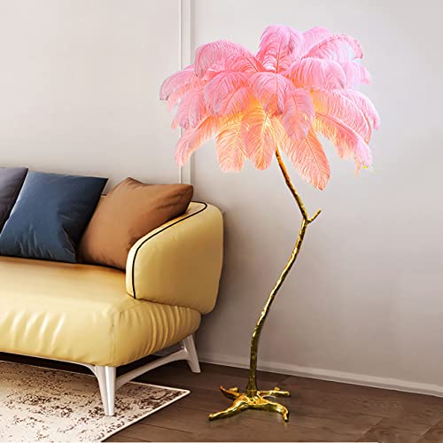 LZCFJDFM Lampara de Pie LED Regulable para Salon Moderno Lámpara de Piso con Plumas de Avestruz Naturales, Ajuste Temperatura 3 Colores, para Sala Estar, Dormitorio, Oficina, Estudio Cover