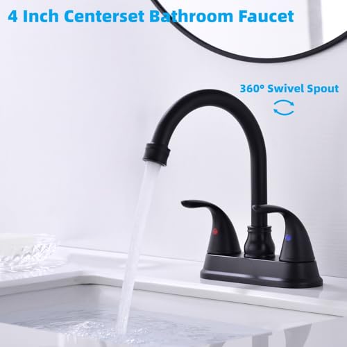 XIMLIKE Bathroom Faucet Black 4 Inch Centerset for Sink 3 Hole, Bathroom Vanity Faucet 2 Handle 360° Swivel Spout with 2 Water Supply Lines — view 4