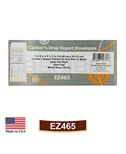 1000 Cashier Depot Ez465 Cashier's Drop Report Envelope, 4 1/8" X 9 1/2", Open End, Premium 24Lb White (1000 Envelopes) #TOP4