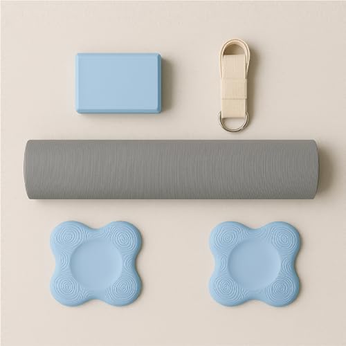 Image of Lifelong Yoga combo set of 5 For Men And Women I 4mm Yoga mat, 6ft Belt, Yoga block, 2 Knee Pad