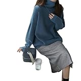 CYTSH Pullover Damenbekleidung High-Hals-Kaschmir-Pullover Frauen verdickter Pullover lose Absicherung faul Strick-Basis-Pullover (Color : Sky blue, Size : Large)