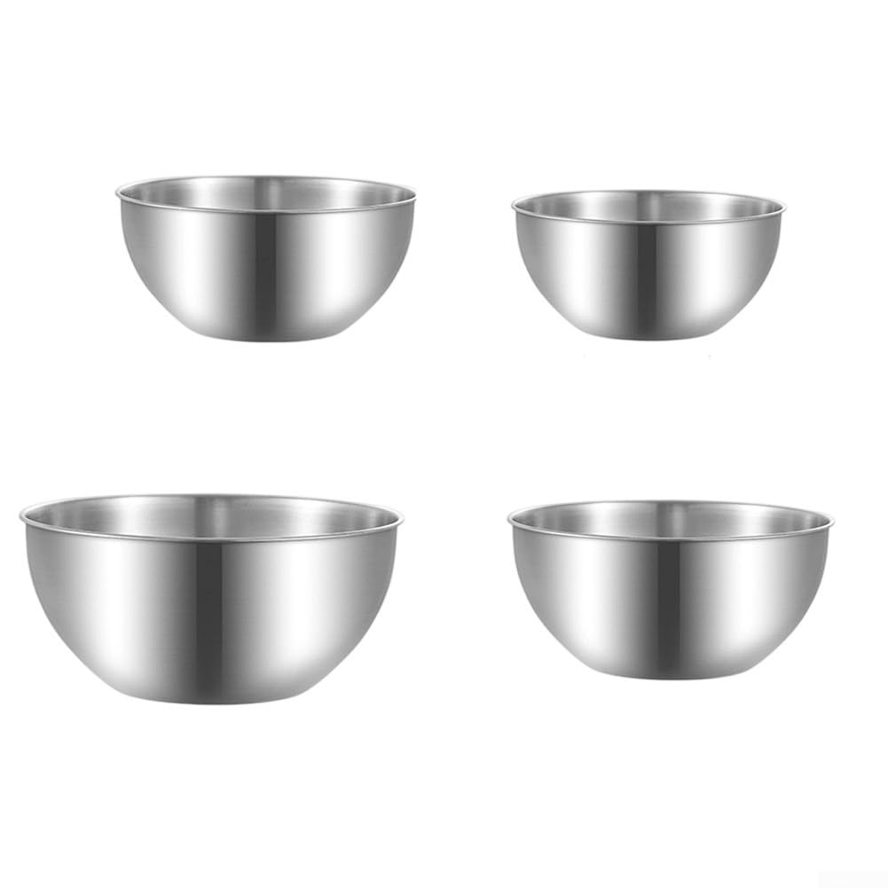 Set di 4 ciotole in acciaio inox con segni di misurazione per cuocere insalate e preparazioni di insalate, lavabili in lavastoviglie, color argento, da 16 cm a 24 cm
