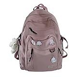 GAXOS Cute Aesthetic Backpack for School Middle Student Travel Pink Backpack Teens Girls Bear Pin Book Bags