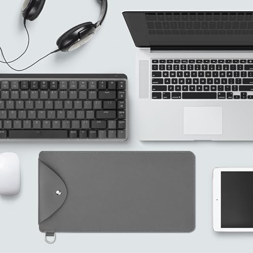 Image of Geekria 84-Key Slim Keyboard Carrying Pouch, Compatible with MelGeek O2, LOFREE Flow84 /Lite 84, Logitech MX Mechanical Mini, IQUNIX MQ80, Vegan Leather Travel Case Sleeve Bag (Dark Grey)