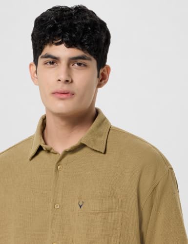 Image of Allen Solly Men's Textured Casual Shirt | Drop Shoulder | Half Sleeve | Relaxed Fit | Casual & Streetwear Style