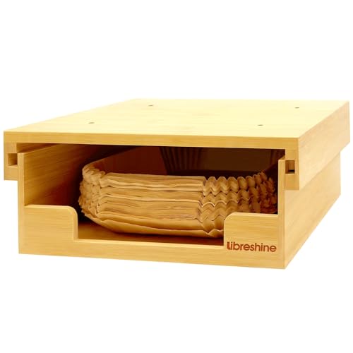 Libreshine Bamboo Kitchen Organizer - 6/8/9 Inch Air Fryer Liner Dispenser, 8/9/10 Inch Paper Plate Holder Under Cabinet, Vertical Storage Rack for Countertop & Shelf