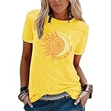 Copelsie Damen Tshirt Weiß V Ausschnitt Mit Aufdruck Tunika Sommer Kurzarm/Langarm Longshirt Pusteblume Bedruckte Blumen Tshirts Bluse 2020 Oversized Lose Oberteil Sweatshirt, Gelb, S