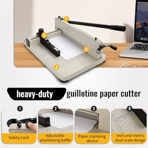 Image of Guillotine Paper Cutter Heavy Duty 400 Sheet Capacity,Paper Cutter 12 Inch for A4 Paper with HSS Blade,Industrial Commercial Trimmer for Office,School,Print Shop,Safety Lock & Clear Grids
