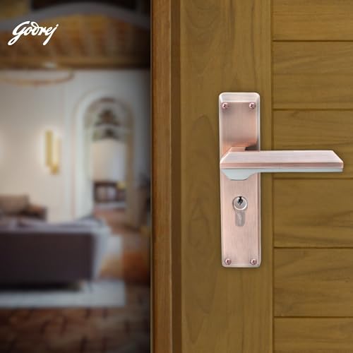 Image of Godrej Mortise Lock | 200mm Plate | 8 inch handle | NEH 23 | Double Throw Deadbolt | 3 Keys | Reversible Left /Right Handed|Door Lock For Home, Main Door | Black Antique Copper Finish | 1 Year Warranty
