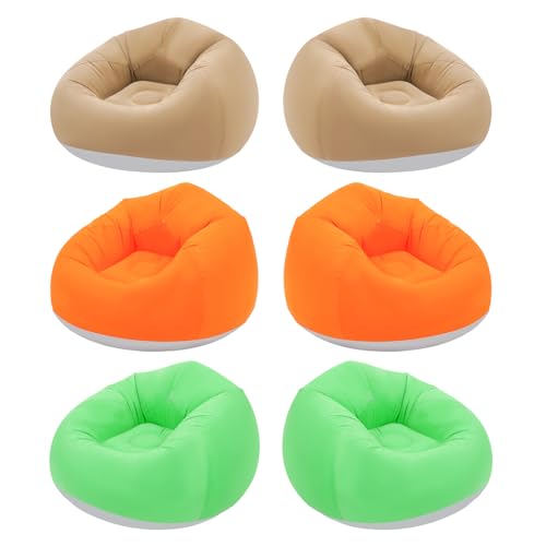 Image of 6 Pcs Inflatable Bean Bag Chairs with Foot Air Pump Outdoor Blow up Couch Folding Portable Inflatable Couch for Camping Movie Night, Lazy Sofa Chair (2 Coffee+2 Green+2 Orange)