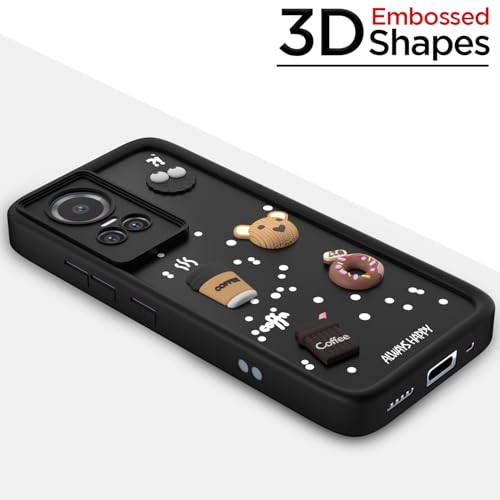 Image of Outlouders Back Cover for Oppo Reno 10 5G | 3D Cartoon Bear Cute Fun Silicone Full Body Protection Bumper Case (Black)