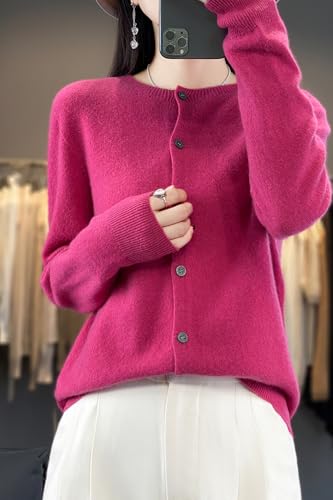 100% Merino Wool Sweaters Women's Fall Winter Female Round Neck Cardigan Knitted Long Sleeves Crewneck(014)2